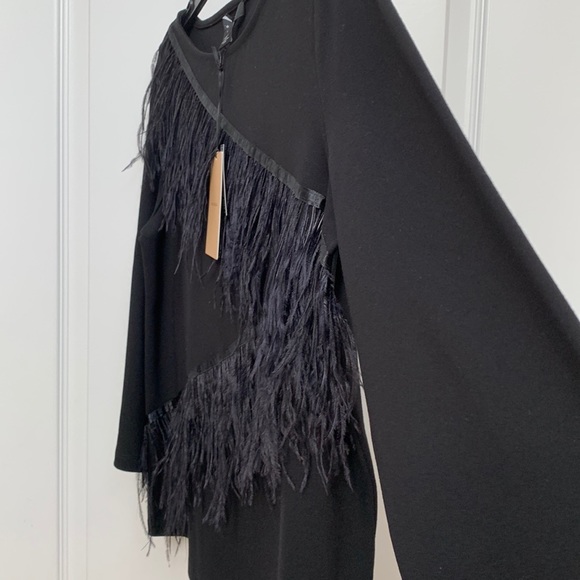 Halogen 🖤 Nordstrom Ostrich Feather Zig Zag Sweater Black Quarter Sleeve Top - Picture 10 of 15
